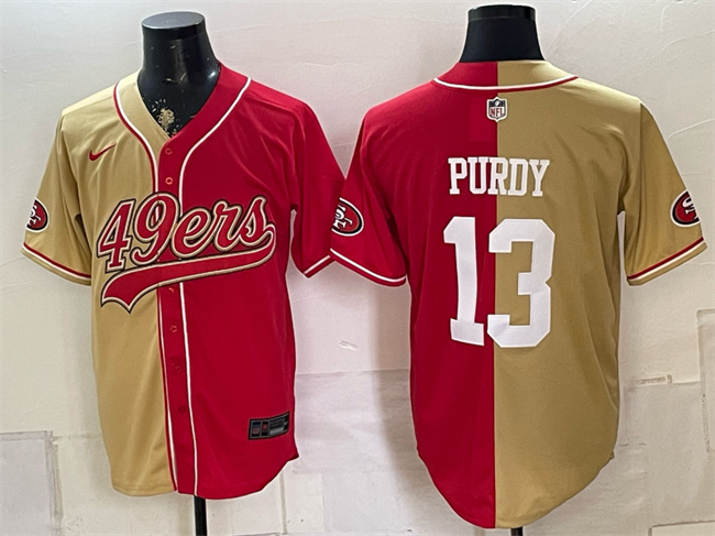 Men's San Francisco 49ers #13 Brock Purdy Gold Red Split Stitched Jersey